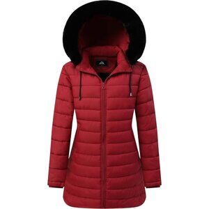Women's Claret Waterproof Long Down Jacket,warm Winter Hooded Puffer Coat